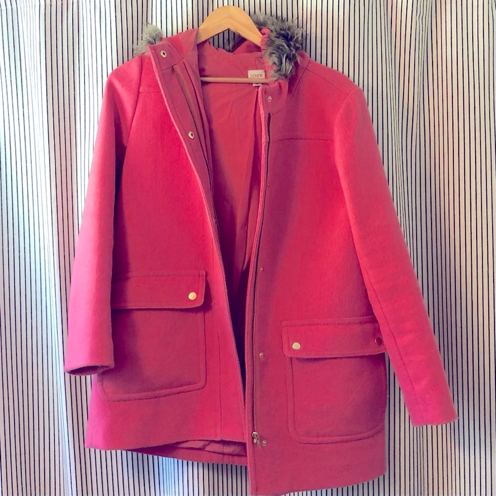 Pink Wool Blend Hooded Jacket